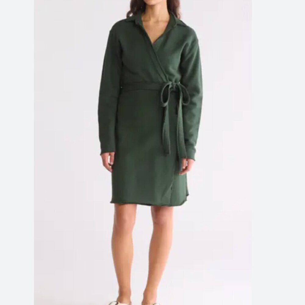 NWT Frank & Eileen Willa Long Sleeve Wrap Dress dark green Fleece sweatshirt S